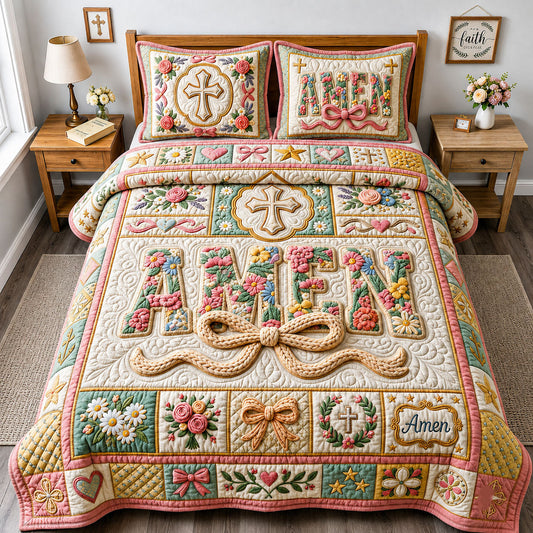 Coquette Amen Crochet 3-Piece Quilted Bedding Set GFTOPND1936