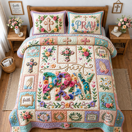 Just Pray Crochet 3-Piece Quilted Bedding Set GFTOPND1937