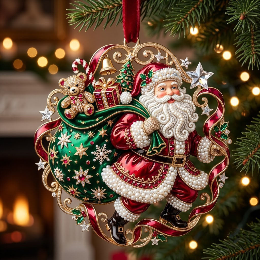 Sparkly Jeweled Santa Claus Christmas Mica Ornament GFTOPND1939