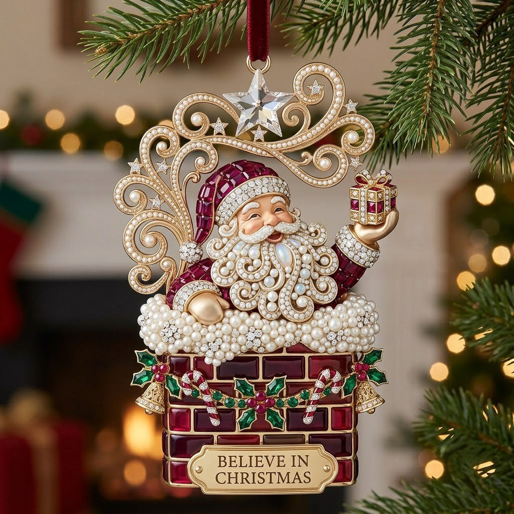 Sparkly Jeweled Santa Claus Christmas Mica Ornament GFTOPND1942