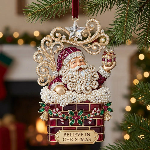 Sparkly Jeweled Santa Claus Christmas Mica Ornament GFTOPND1942