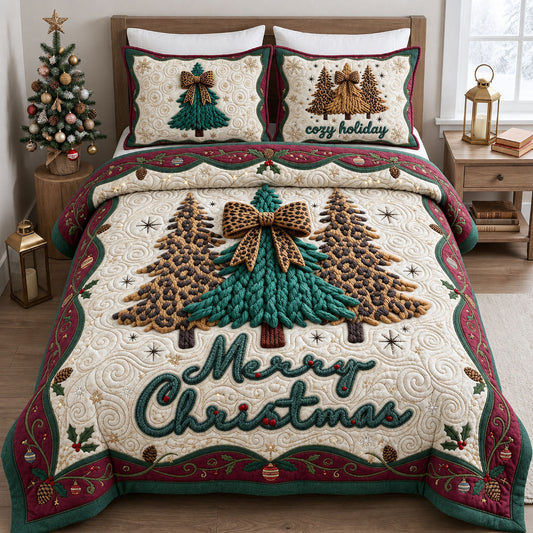 Merry Christmas Crochet 3-Piece Quilted Bedding Set GFTOPND1975