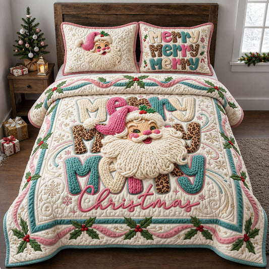 Merry Christmas Crochet 3-Piece Quilted Bedding Set GFTOPND1976