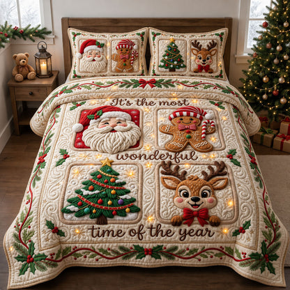 Most Wonderful Time 3-Piece Quilted Bedding Set GFTOPND1979