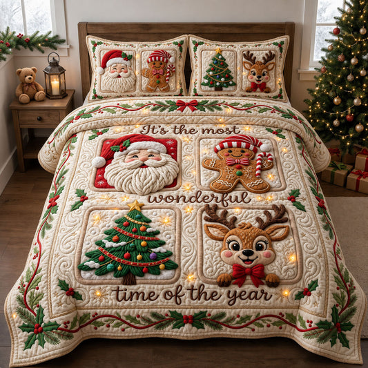 Most Wonderful Time 3-Piece Quilted Bedding Set GFTOPND1979