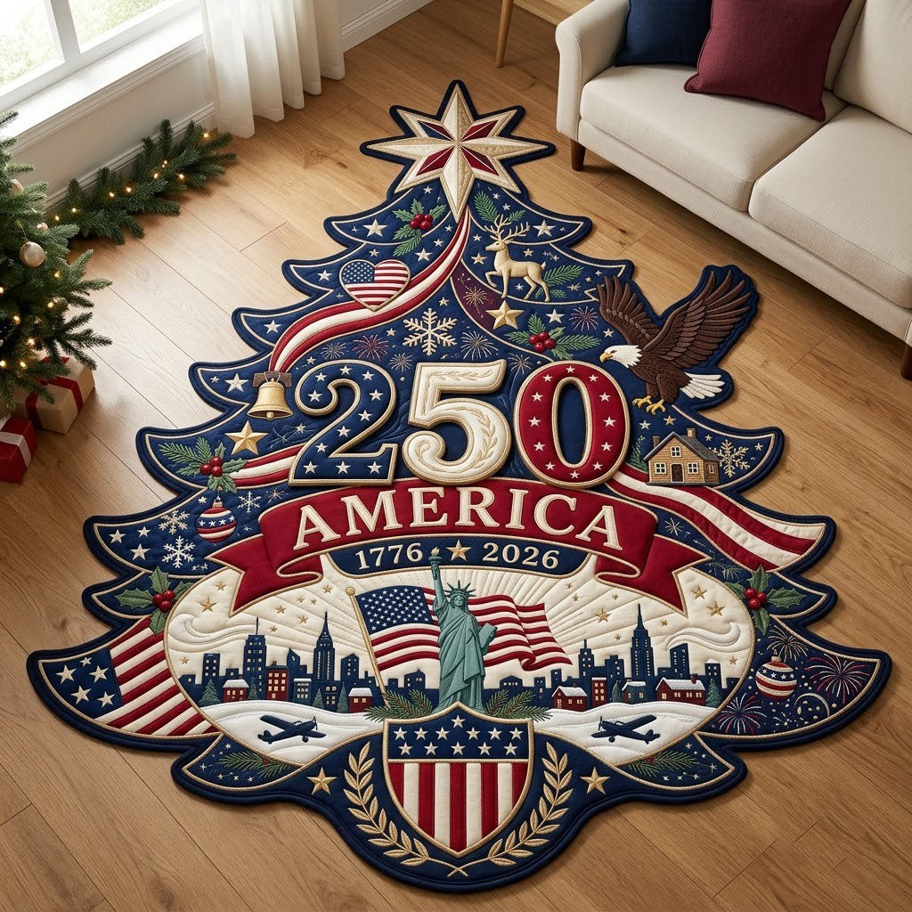 Patriotic Christmas Tree Custom Shape Area Rug GFTOPND1980