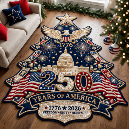 Sparkly Patriotic Christmas Tree Custom Shape Area Rug GFTOPND1984