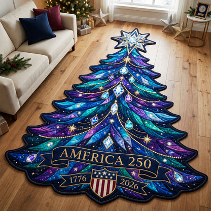 Jeweled Patriotic Christmas Tree Custom Shape Area Rug GFTOPND1986