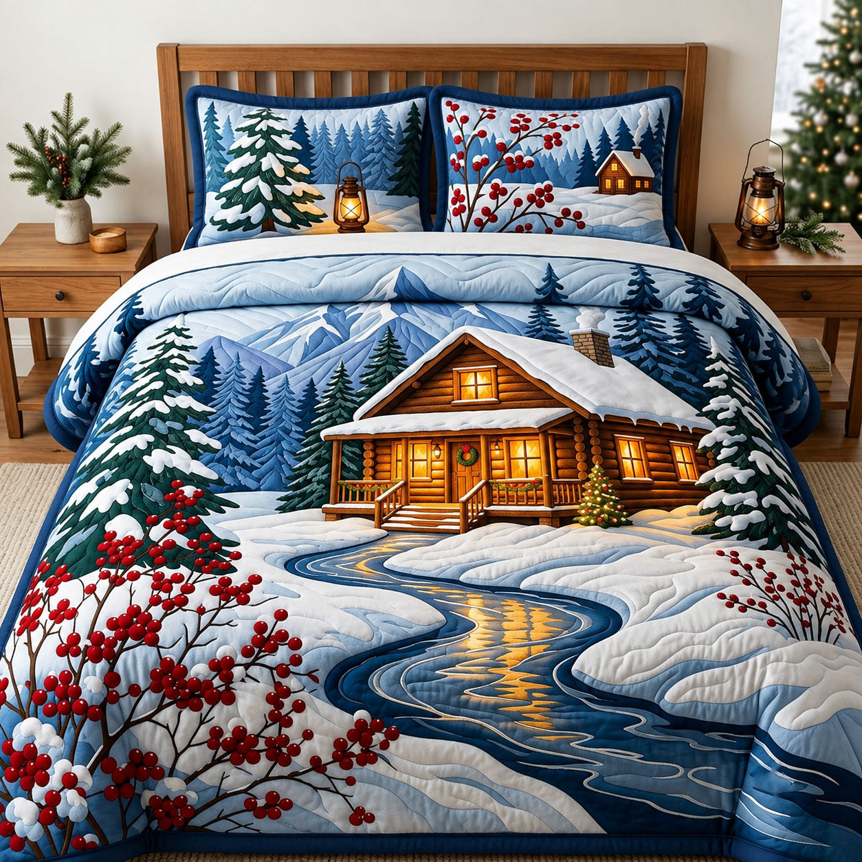 Cozy Winter Cabin 3-Piece Quilted Bedding Set GFTOPND2028