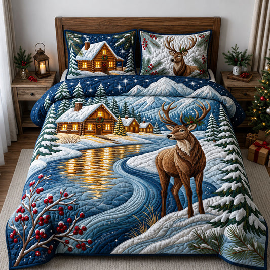 Winter Village 3-Piece Quilted Bedding Set GFTOPND2030