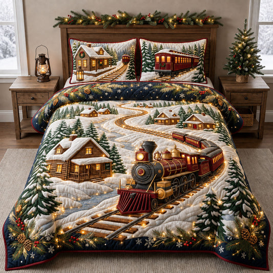 Enchanted Christmas Train 3-Piece Quilted Bedding Set GFTOPND2031