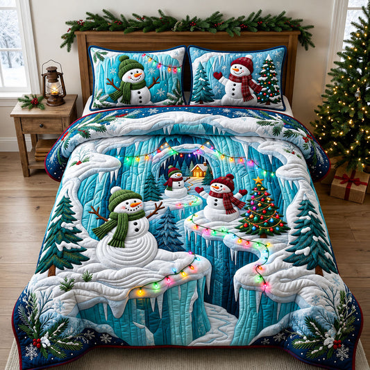 Enchanted Christmas Snowman 3-Piece Quilted Bedding Set GFTOPND2032