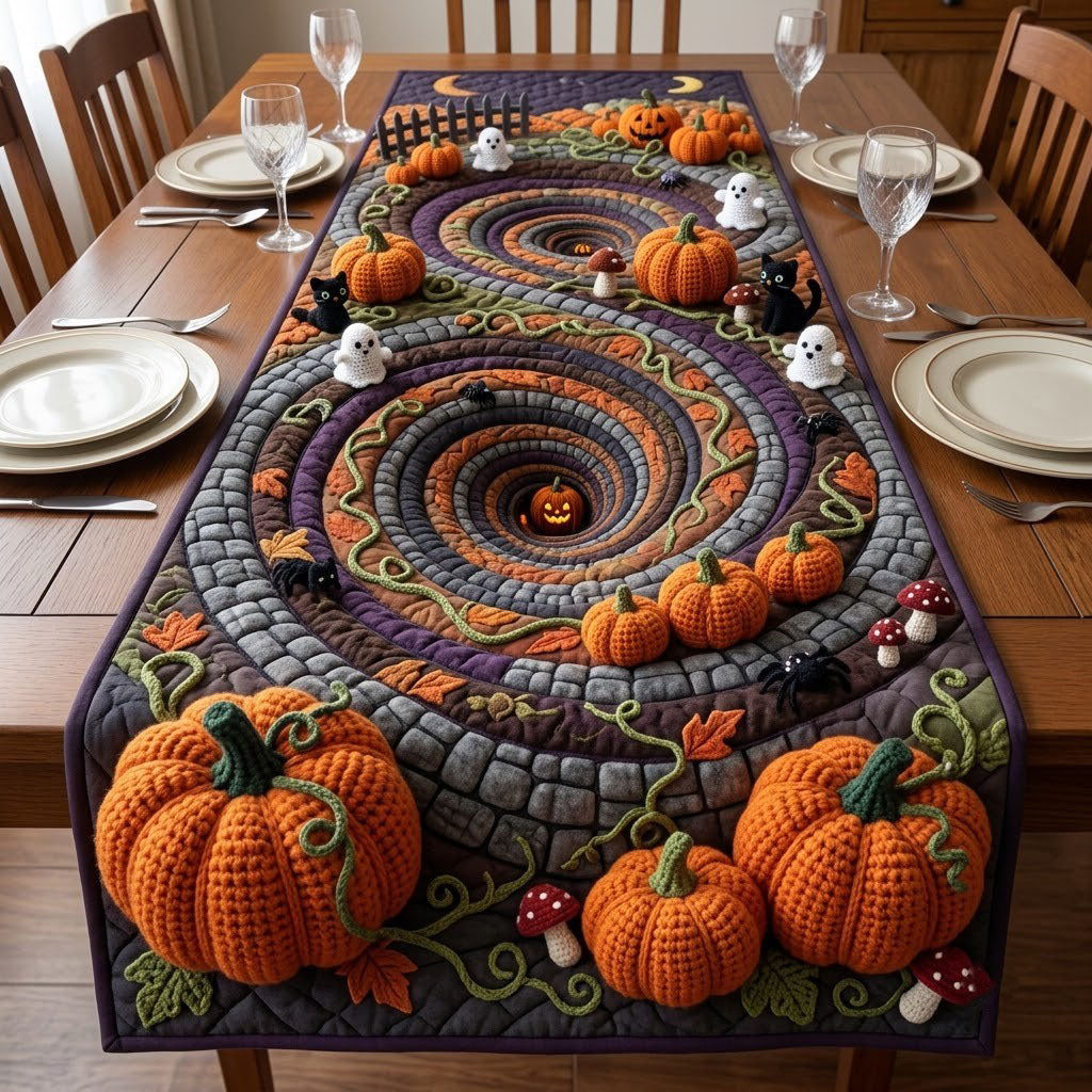 Pumpkin Patch Votex Crochet Quilted Table Runner GFTOPND2068