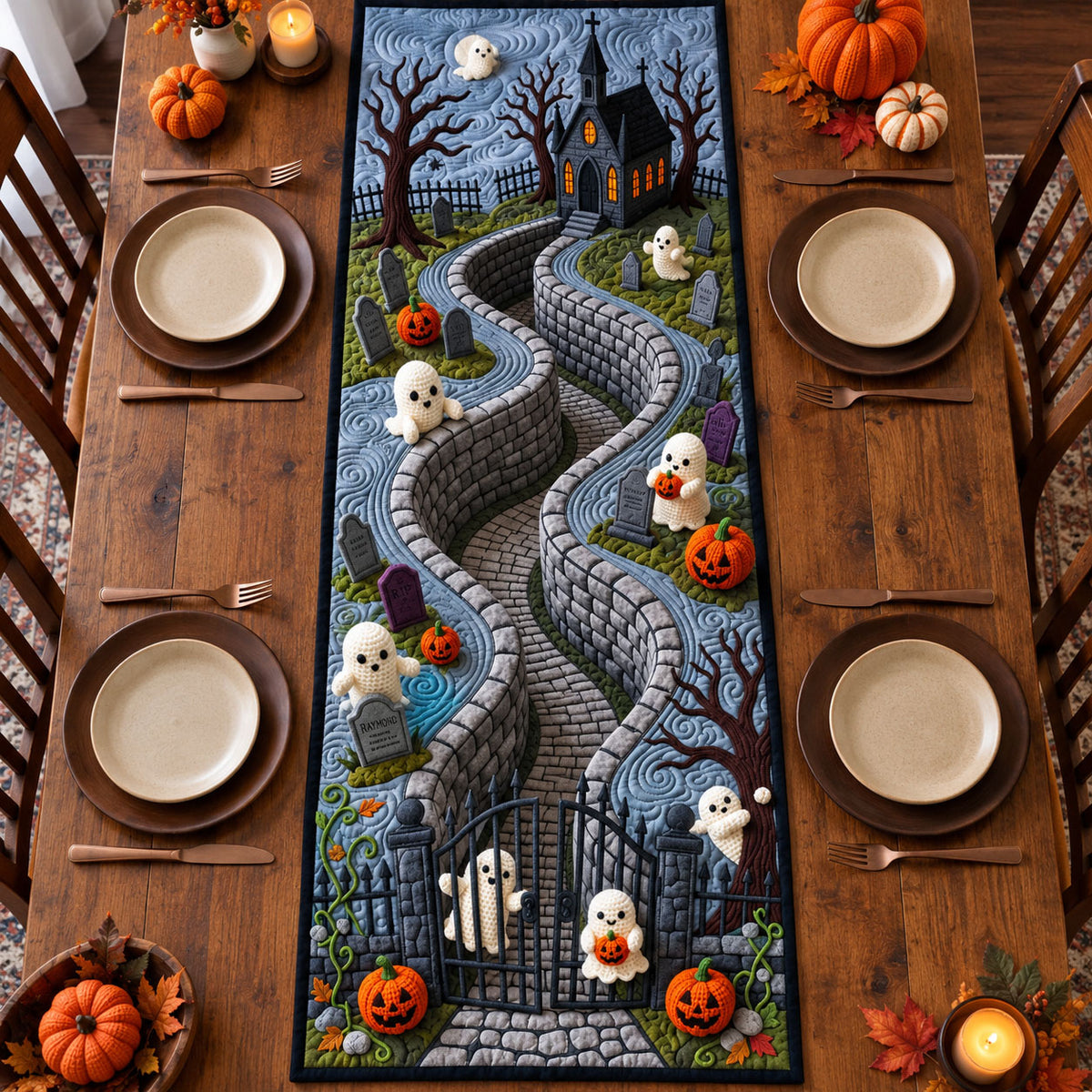 Ghost Graveyard Crochet Quilted Table Runner GFTOPND2070