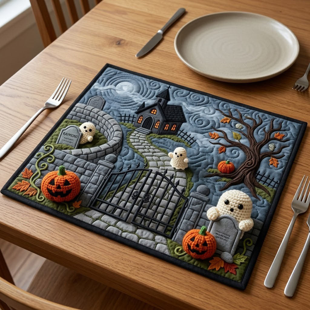 Ghost Graveyard Crochet Quilted Placemat GFTOPND2070 C1