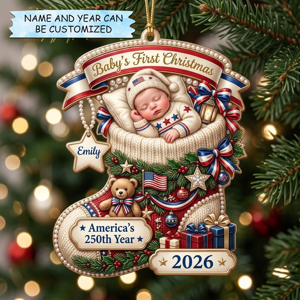 Baby 1st Christmas America250 Christmas Mica Ornament QTCUZ GFTOPND2103