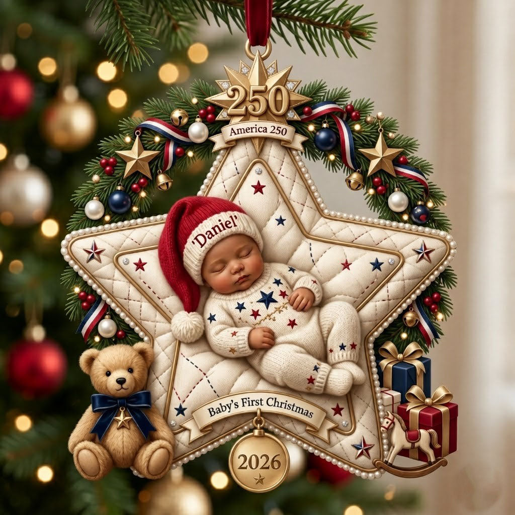 Baby 1st Christmas America250 Christmas Mica Ornament QTCUZ GFTOPND2106