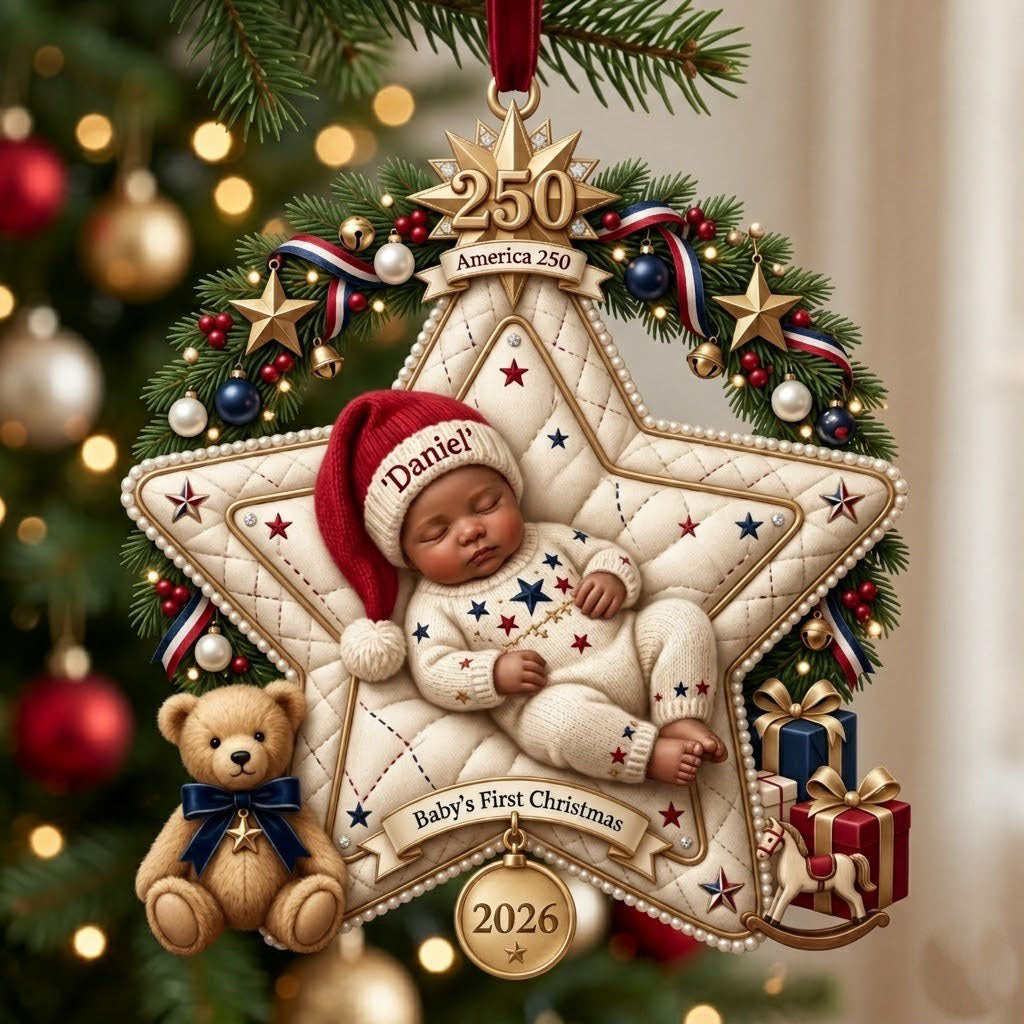 Baby 1st Christmas America250 Christmas Mica Ornament QTCUZ GFTOPND2106