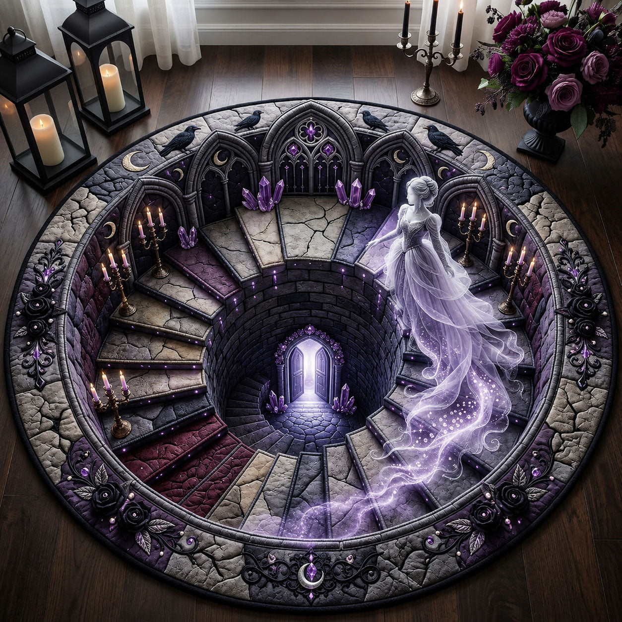 Jeweled Haunted Staircase Quilted Round Mat GFTOPND2130