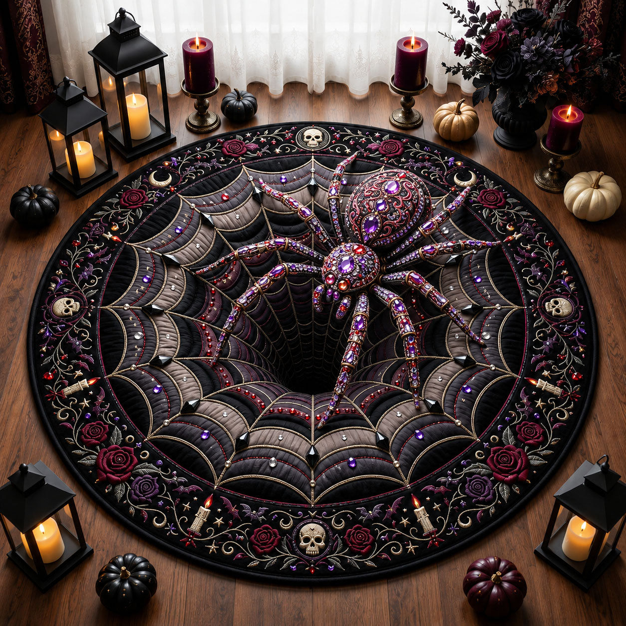 Jeweled Spider Quilted Round Mat GFTOPND2132