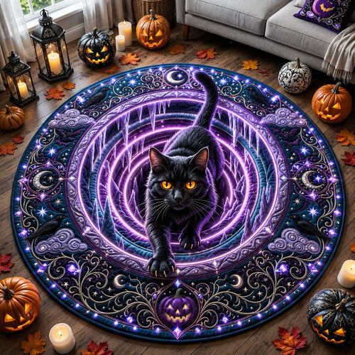 Jeweled Black Cat Quilted Round Mat GFTOPND2133