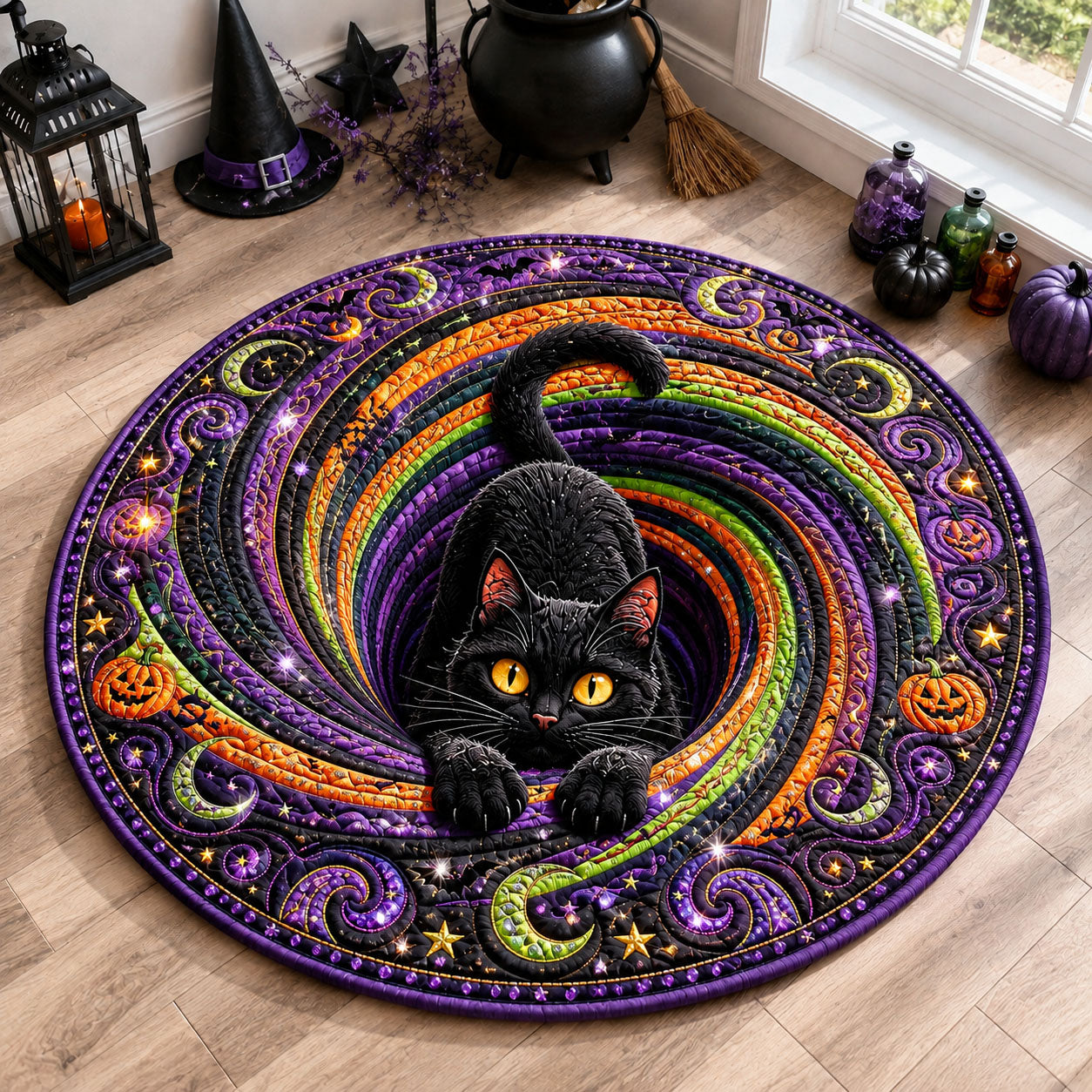 Black Cat Votex Quilted Round Mat GFTOPND2134