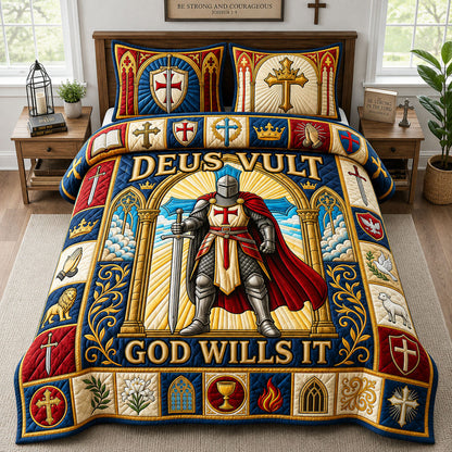 Deus Vult God Wills It 3-Piece Quilted Bedding Set GFTOPND2138