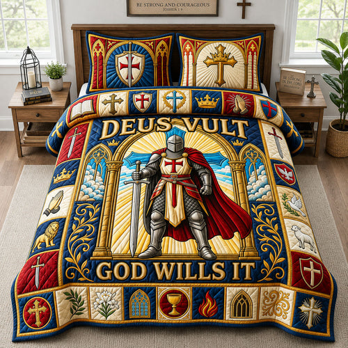Deus Vult God Wills It 3-Piece Quilted Bedding Set GFTOPND2138