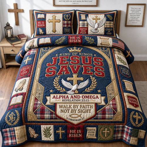 Jesus Saves 3-Piece Quilted Bedding Set GFTOPND2139