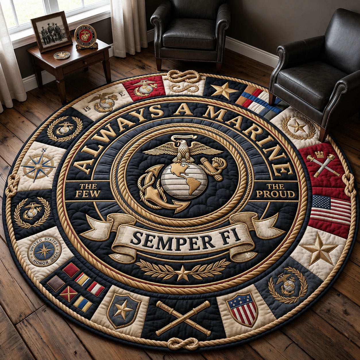 Always A Marine Quilted Round Mat GFTOPND2161