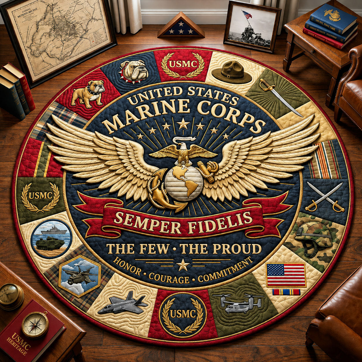 Proud USMC Quilted Round Mat GFTOPND2165