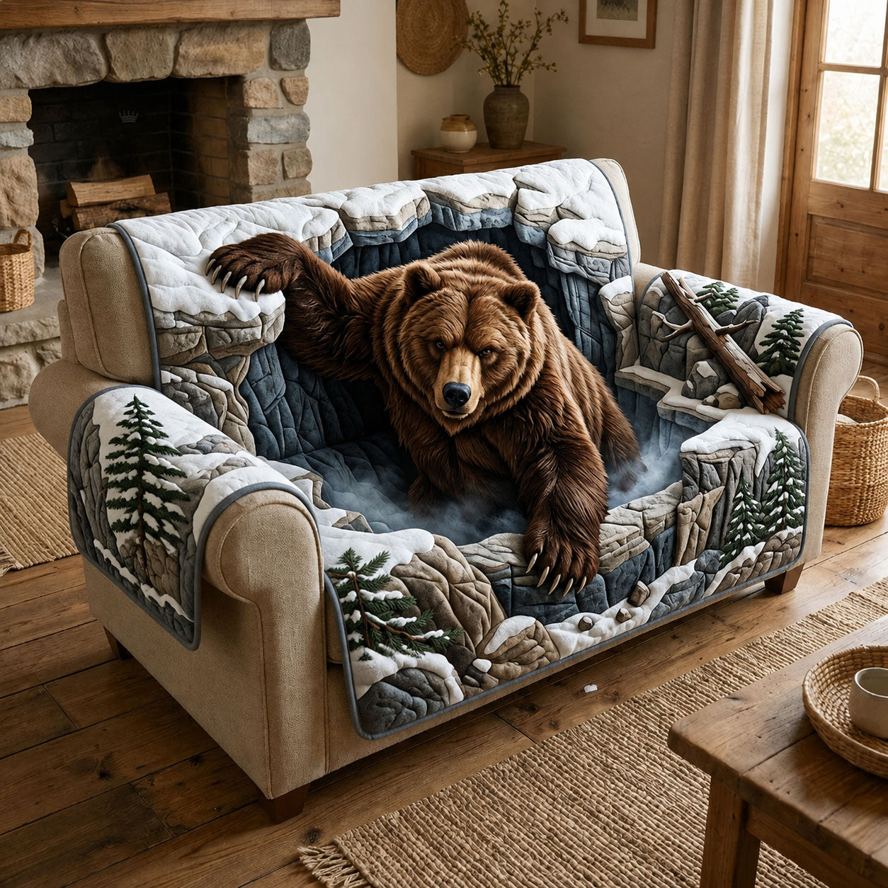 Grizzly Bear Quilted Sofa Cover GFTOPND2171