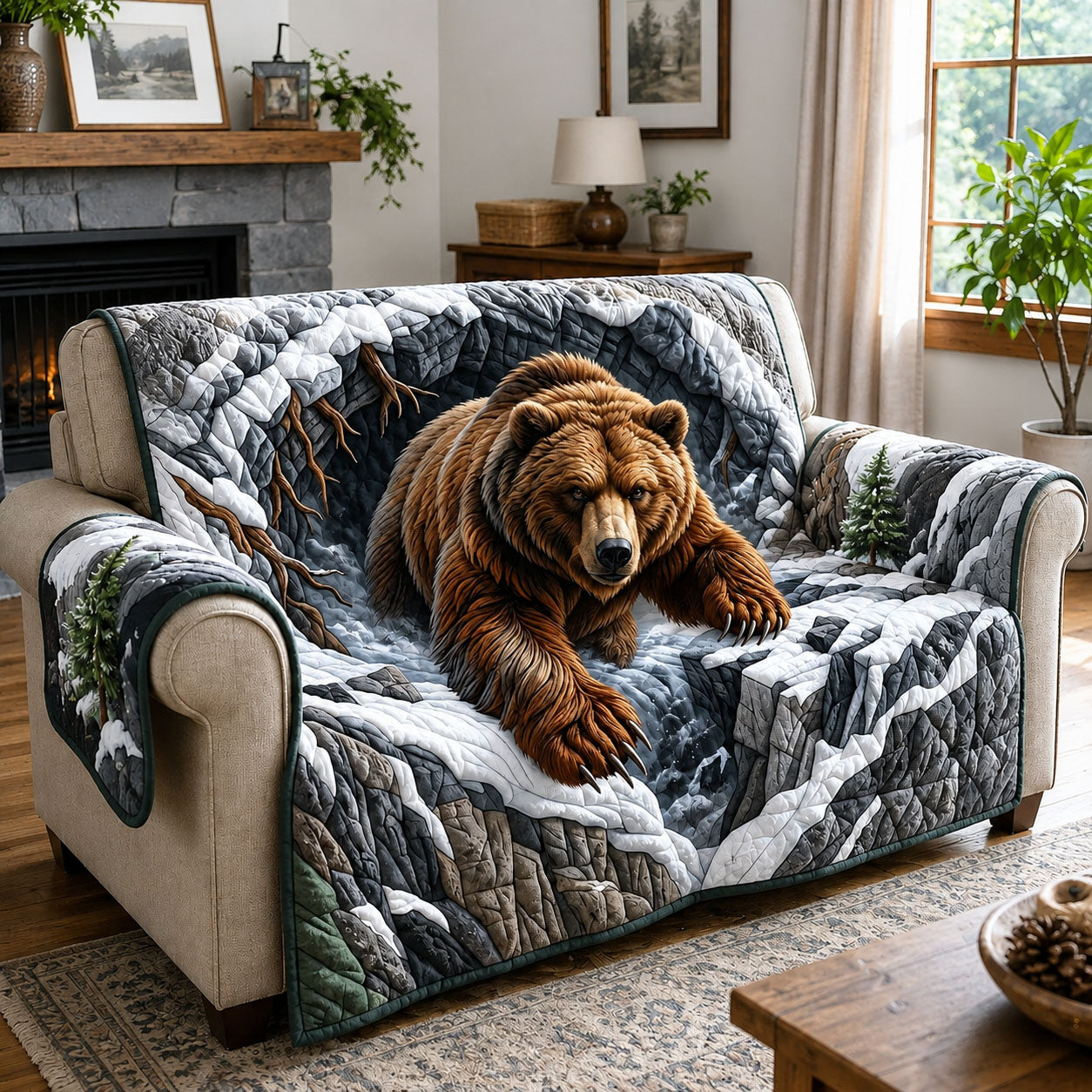 Grizzly Bear Quilted Sofa Cover GFTOPND2172
