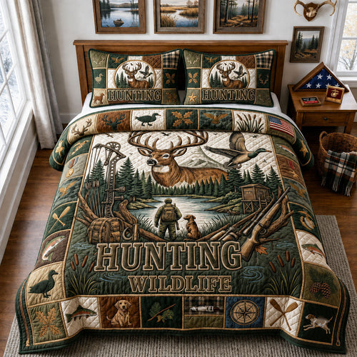 Hunting Wildlife 3-Piece Quilted Bedding Set GFTOPND2251