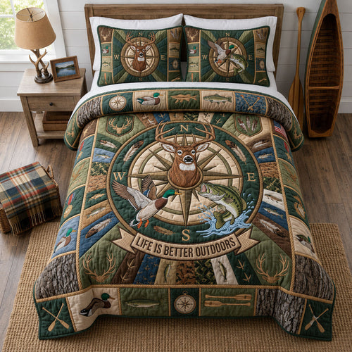 Life Is Better Outdoor 3-Piece Quilted Bedding Set GFTOPND2253