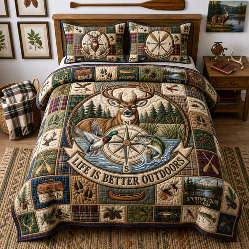 Life Is Better Outdoor 3-Piece Quilted Bedding Set GFTOPND2254