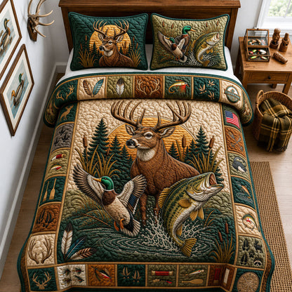 Rustic Wildlife 3-Piece Quilted Bedding Set GFTOPND2255