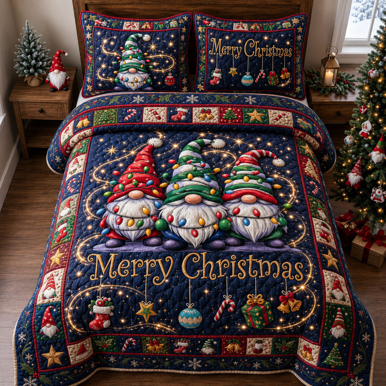 Merry Christmas 3-Piece Quilted Bedding Set GFTOPND2393