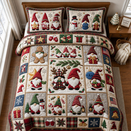 Christmas Gnomes 3-Piece Quilted Bedding Set GFTOPND2394