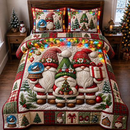 Christmas Gnomes Trio 3-Piece Quilted Bedding Set GFTOPND2395