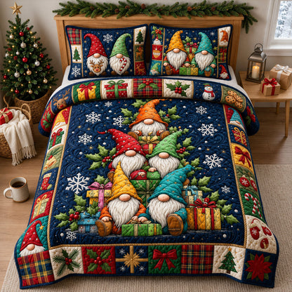 Christmas Tree Gnomes 3-Piece Quilted Bedding Set GFTOPND2398
