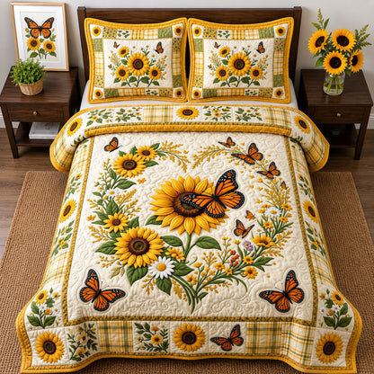 Heart Sunflower 3-Piece Quilted Bedding Set GFTOPND2430