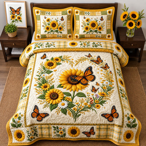 Heart Sunflower 3-Piece Quilted Bedding Set GFTOPND2430