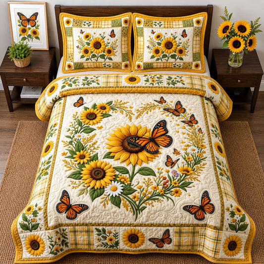 Heart Sunflower 3-Piece Quilted Bedding Set GFTOPND2430