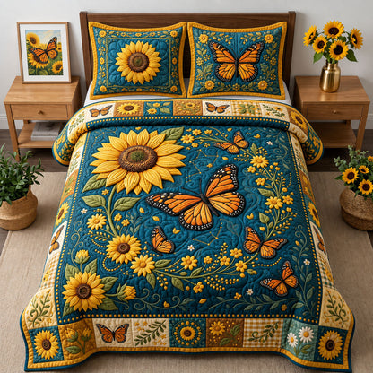 Sunflower Butterfly 3-Piece Quilted Bedding Set GFTOPND2431