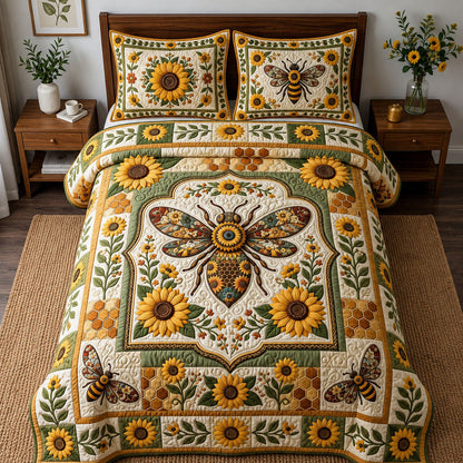 Sunflower Bee 3-Piece Quilted Bedding Set GFTOPND2433