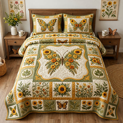 Sunflower Butterfly 3-Piece Quilted Bedding Set GFTOPND2434