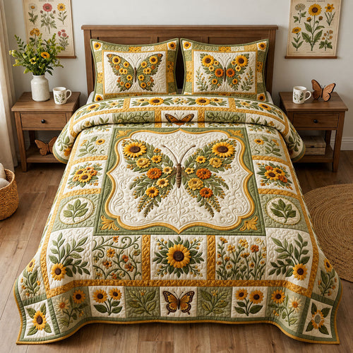 Sunflower Butterfly 3-Piece Quilted Bedding Set GFTOPND2434