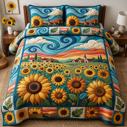 Sunflower Field 3-Piece Quilted Bedding Set GFTOPND2435