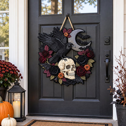 Black Skull Crow Custom Shape Quilted Door Hanger GFTOPND2494